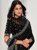 Black Crepe Satin Silk Saree